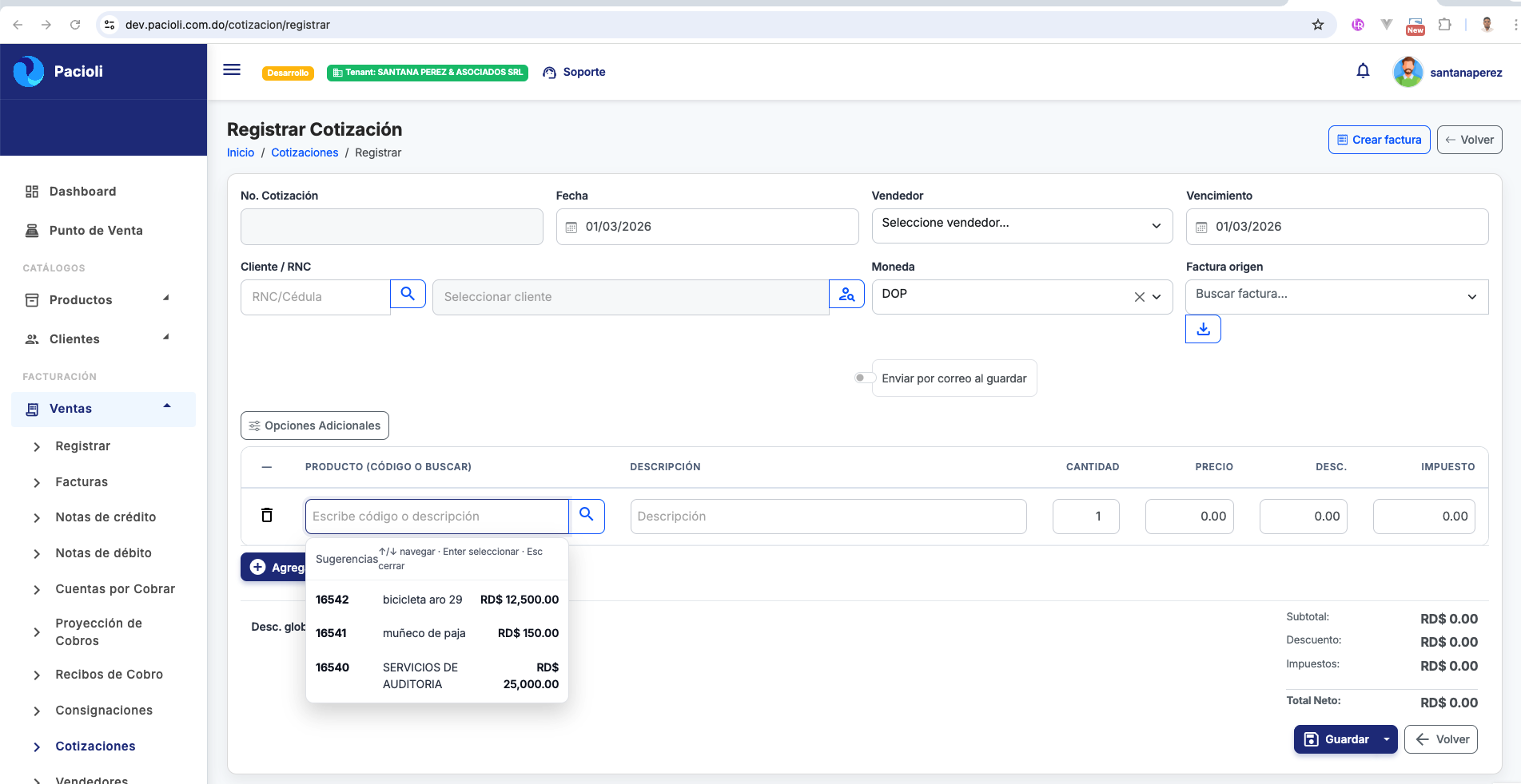 Módulo de Cotizaciones Pacioli ERP - Convierte cotizaciones en facturas